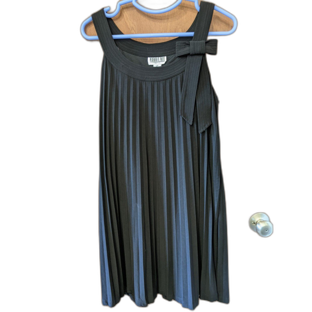 Robbie Bee Little Black Dress Bow Crystal Pleats Sz 12P Whimsigoth LBD Old Money